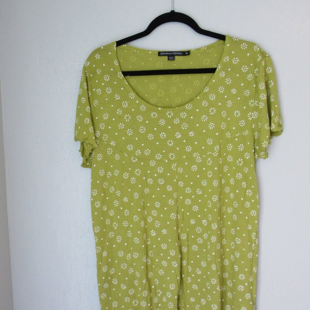 GUDRUN SJODEN Chartreuse Pullover Short Sleeve XL Scoop Neck Top